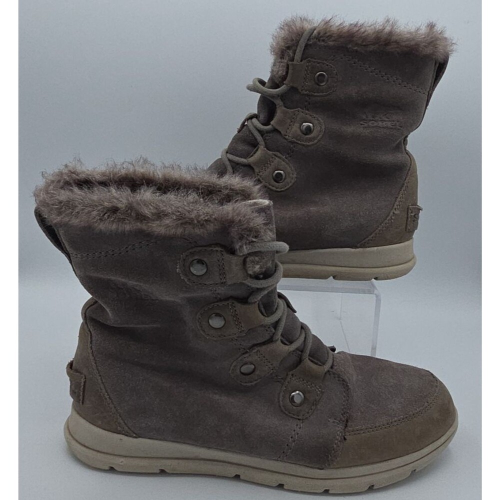 Sorel Boots Womens 9 Explorer Joan Faux Fur Snow Winter NL3039 052 Gray Leather